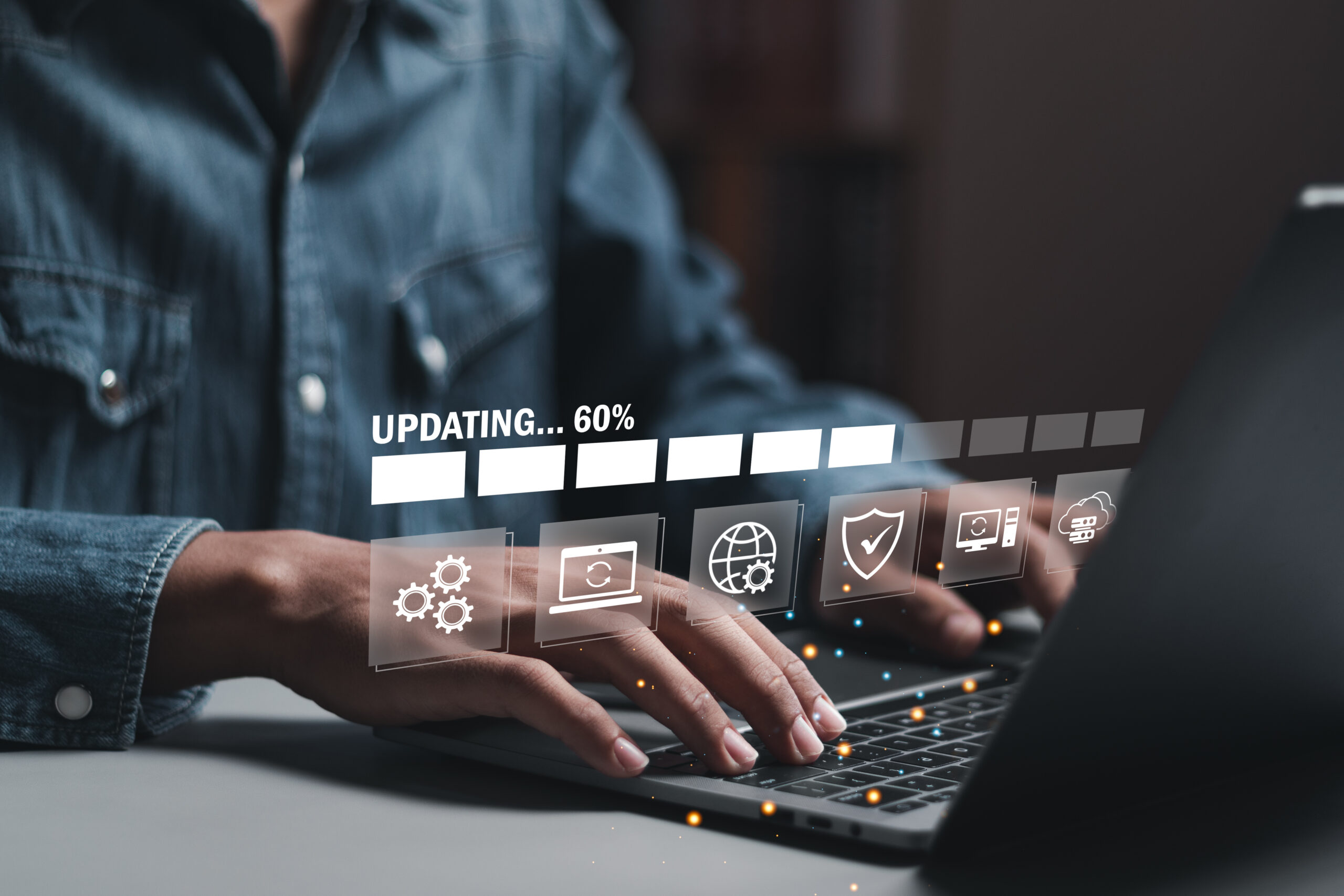 Businessman working and installing update process. Software updates or ...